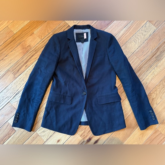 J Crew Solid Navy Blue 100% Linen Regent Blazer Suit Jacket Women’s Size 2 - Picture 1 of 16